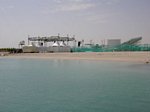 View from sea behind stage